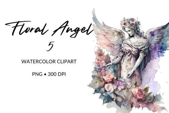 Angel Flowers Watercolor Sublimation 5 Illustrations