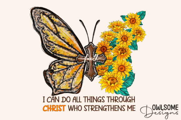 Sunflower Butterfly with Cross PNG for Crafts