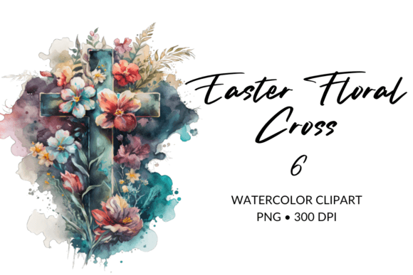 Watercolor Easter Cross Sublimation 6 Illustrations