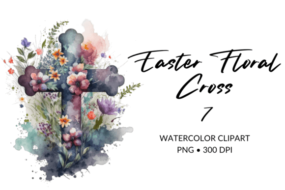 Watercolor Easter Floral Cross Clipart 7 and Illustrations