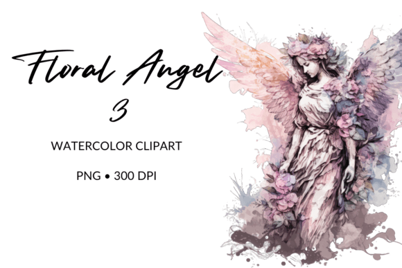 Watercolor Floral Angel Illustration 3 and Illustrations