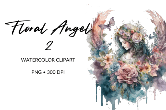 Watercolor Floral Angel Sublimation 2 Illustrations